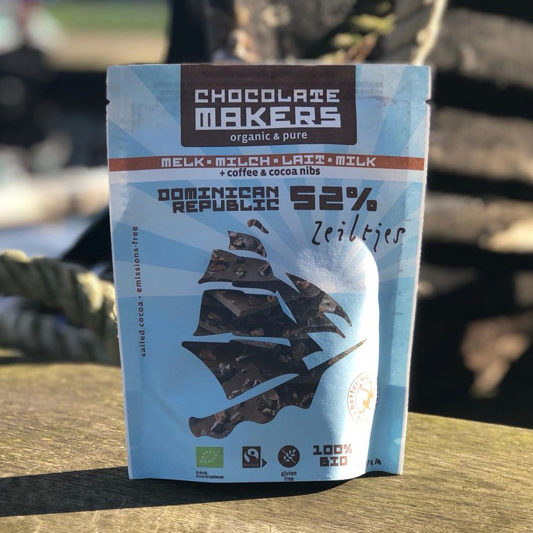 Tres Hombres Schokolade „Schokosegel“ 52 % mit Kaffee und gerösteten Kakaonibs
