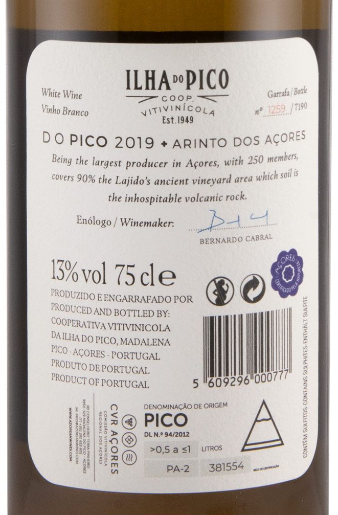Portugiesischer Weißwein Ilha Do Pico Arinto Dos Açores